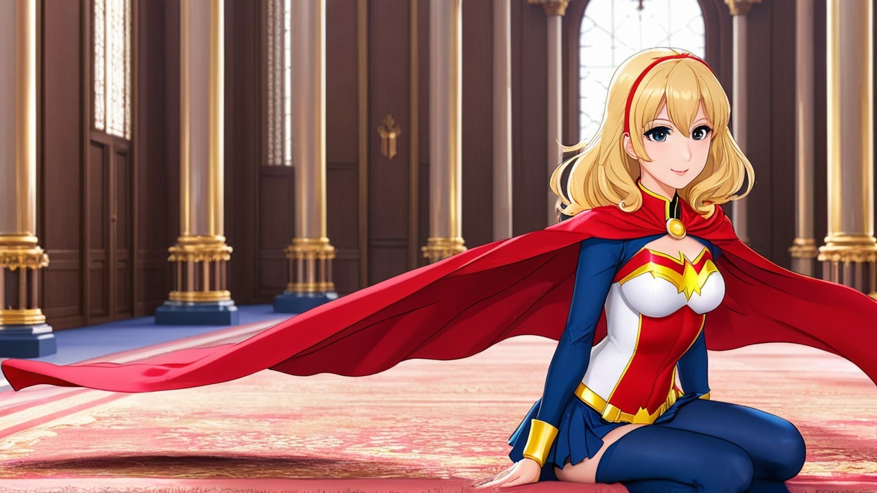 Superheroine in Vibrant Costume on Red Carpet