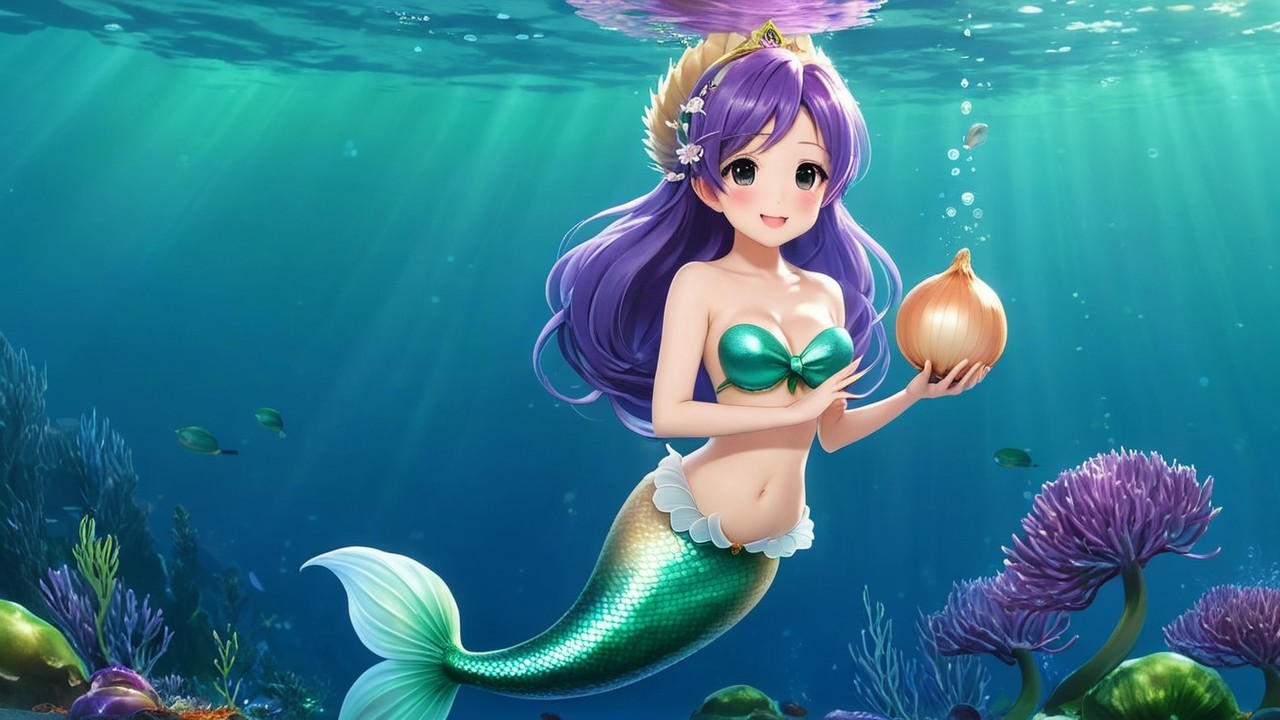 Vibrant Underwater Scene with Cheerful Mermaid