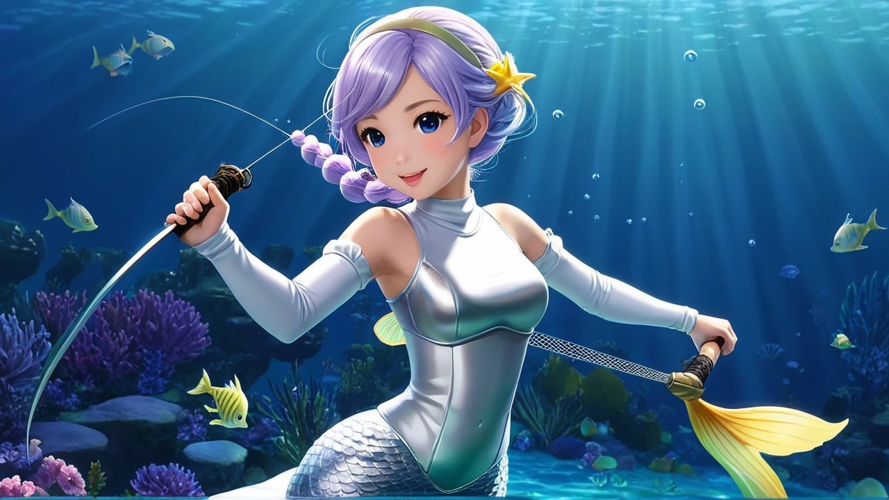 Vibrant Underwater Scene with Animated Mermaid