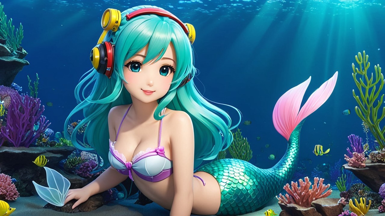 Vibrant Underwater Scene with Mermaid and Coral Reefs