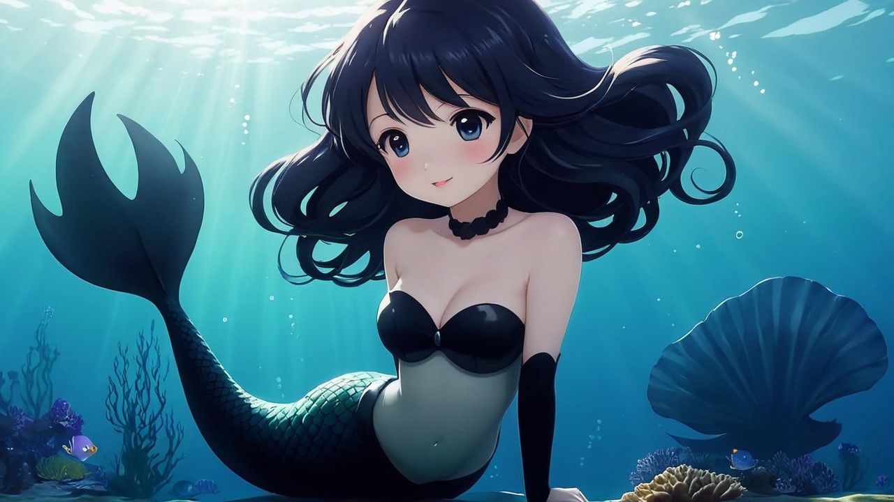 Anime-style mermaid in a vibrant underwater scene