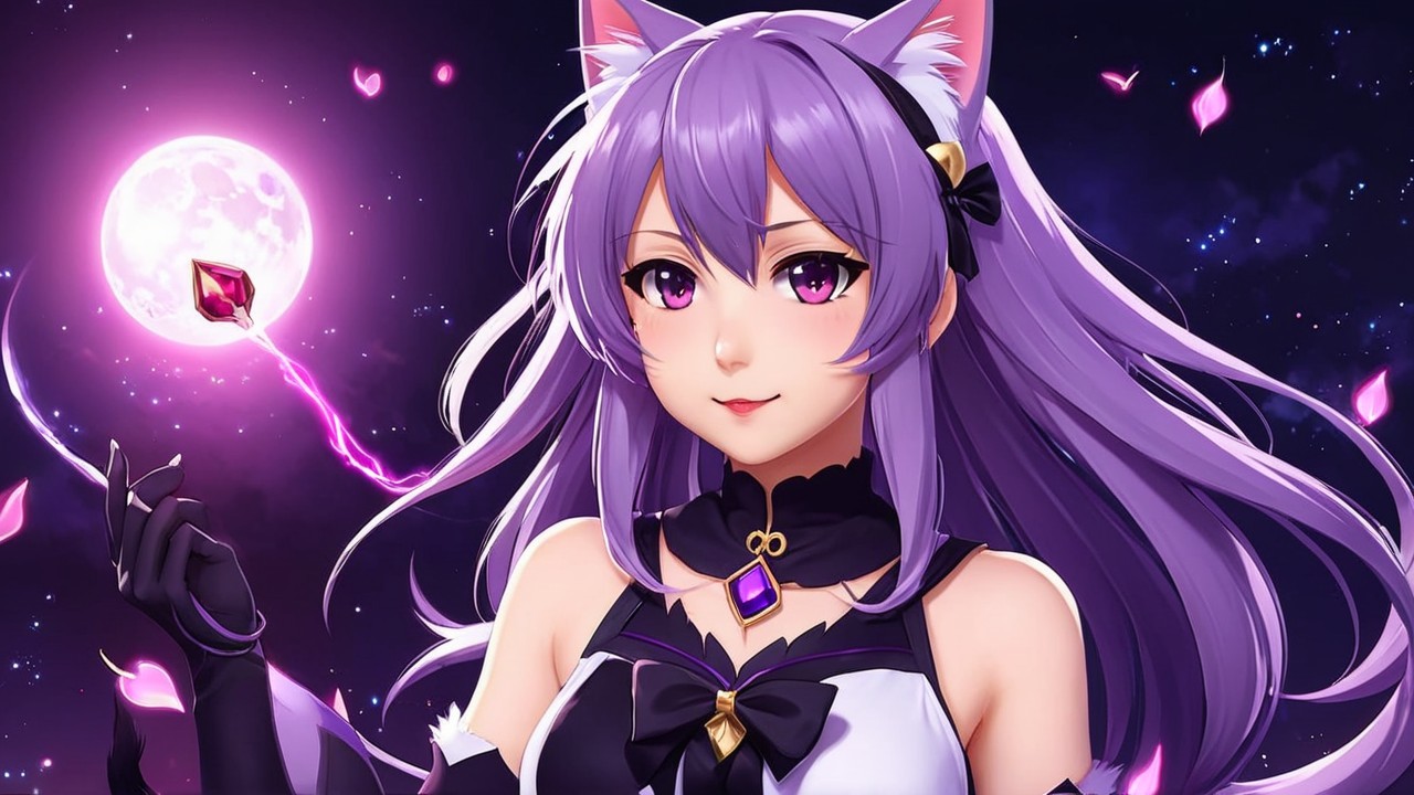 Anime Character with Purple Hair and Cat Ears