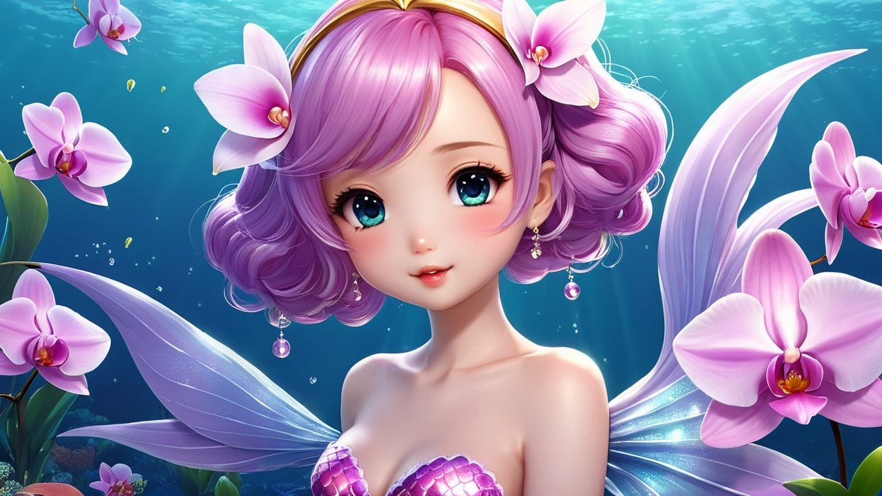 Underwater Fairy with Pink Hair and Shimmery Tail