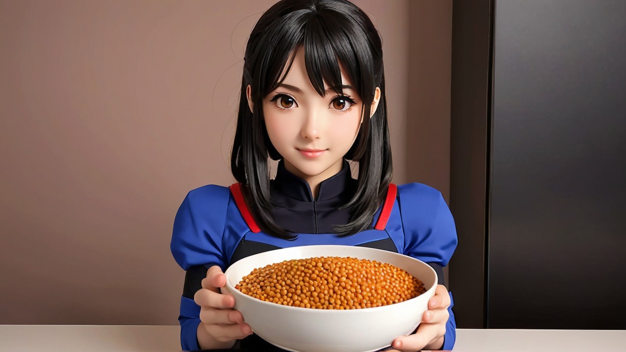 Person with Bowl of Orange-Brown Beads in Modern Setting