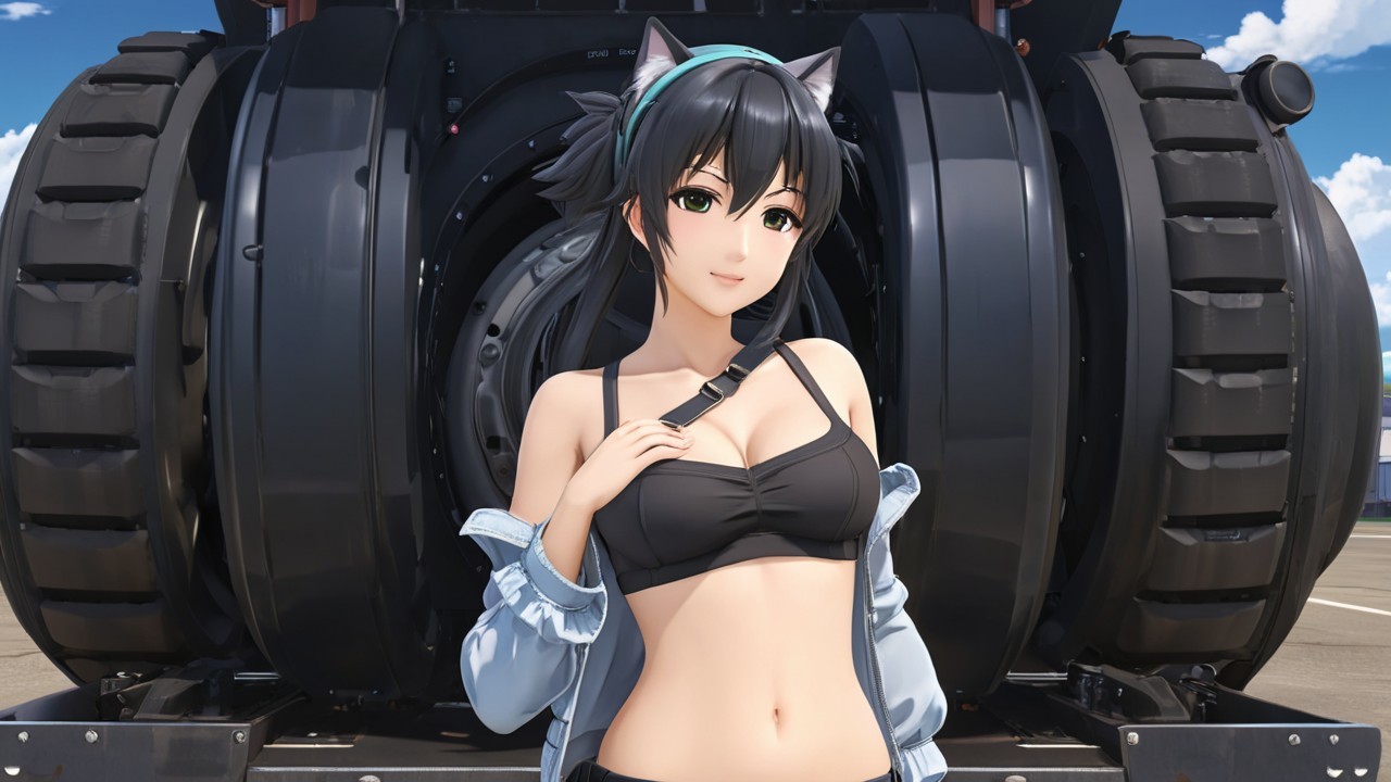 Anime Character with Large Vehicle and Clear Sky