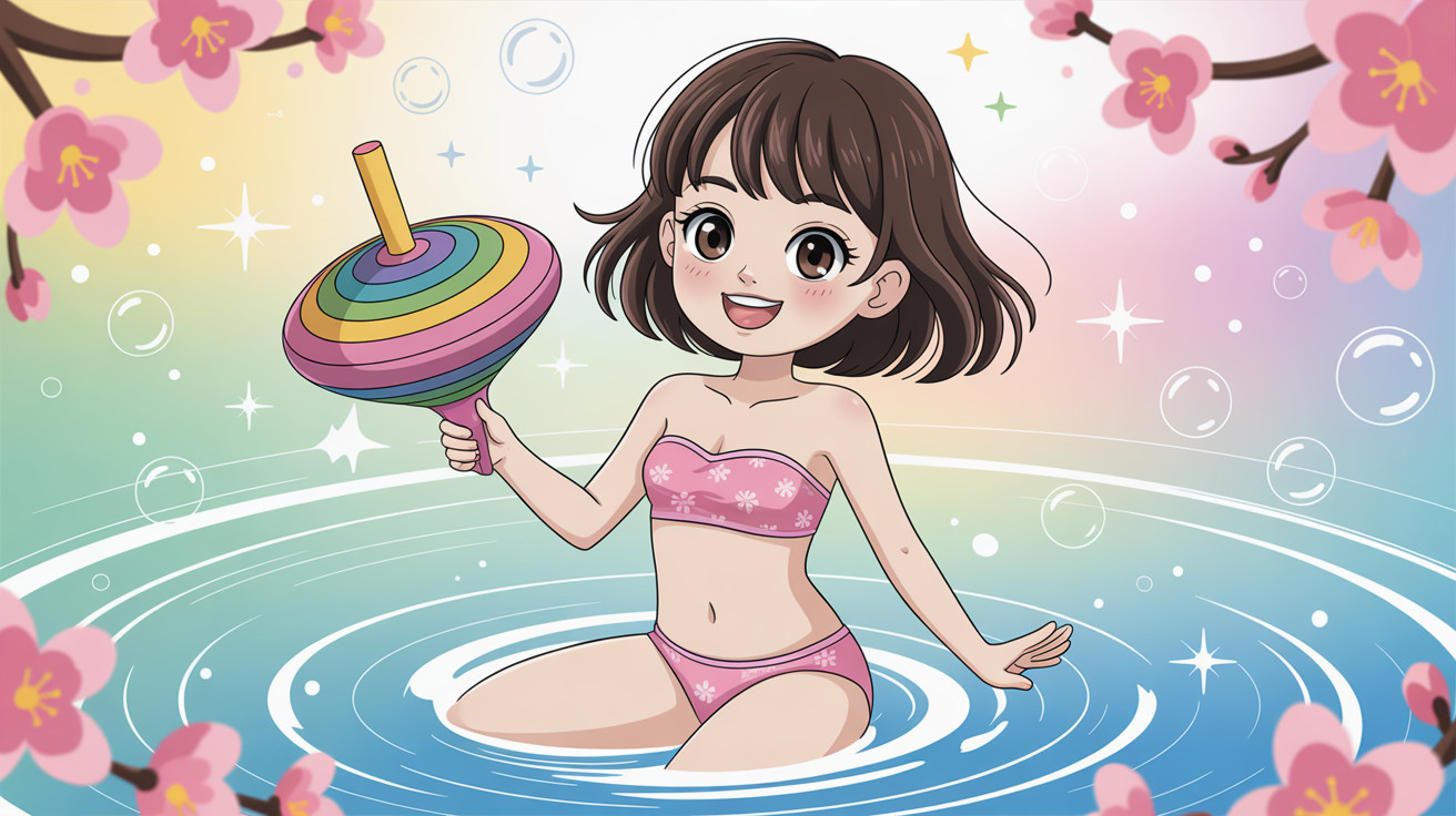 Girl in Pink Bikini Playfully Squatting in Water