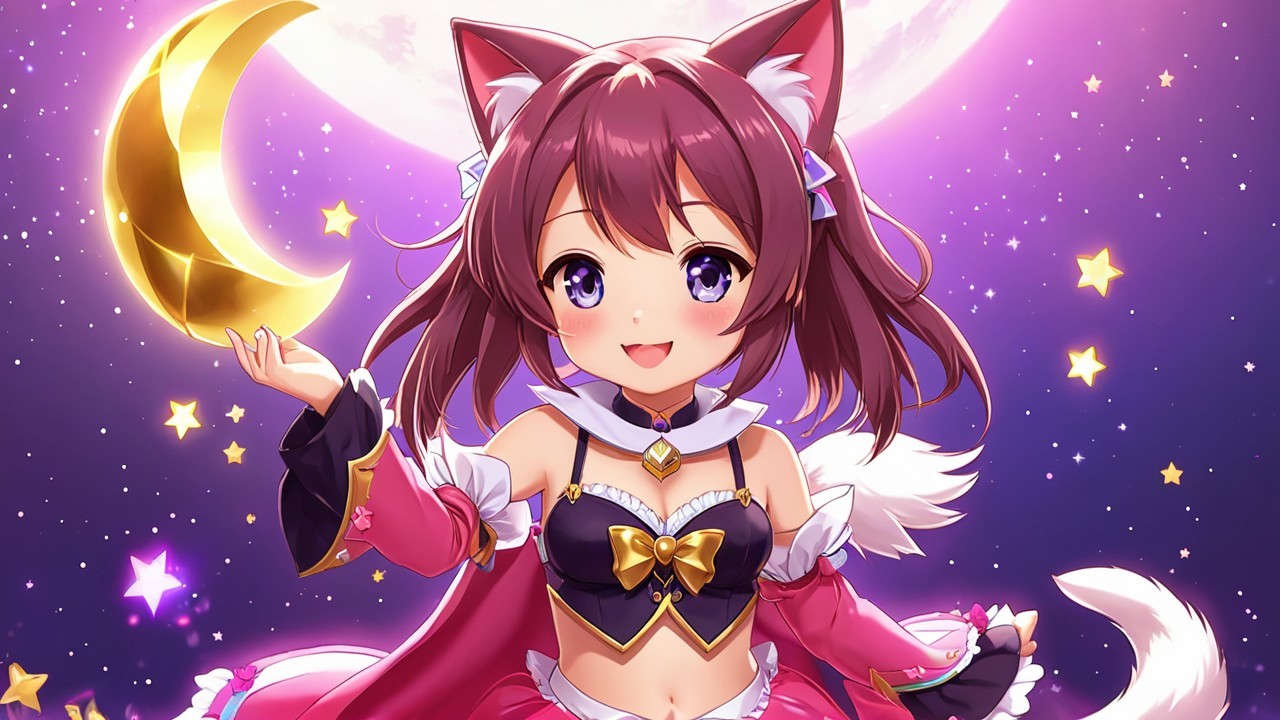 Anime-style character with cat ears under a moon