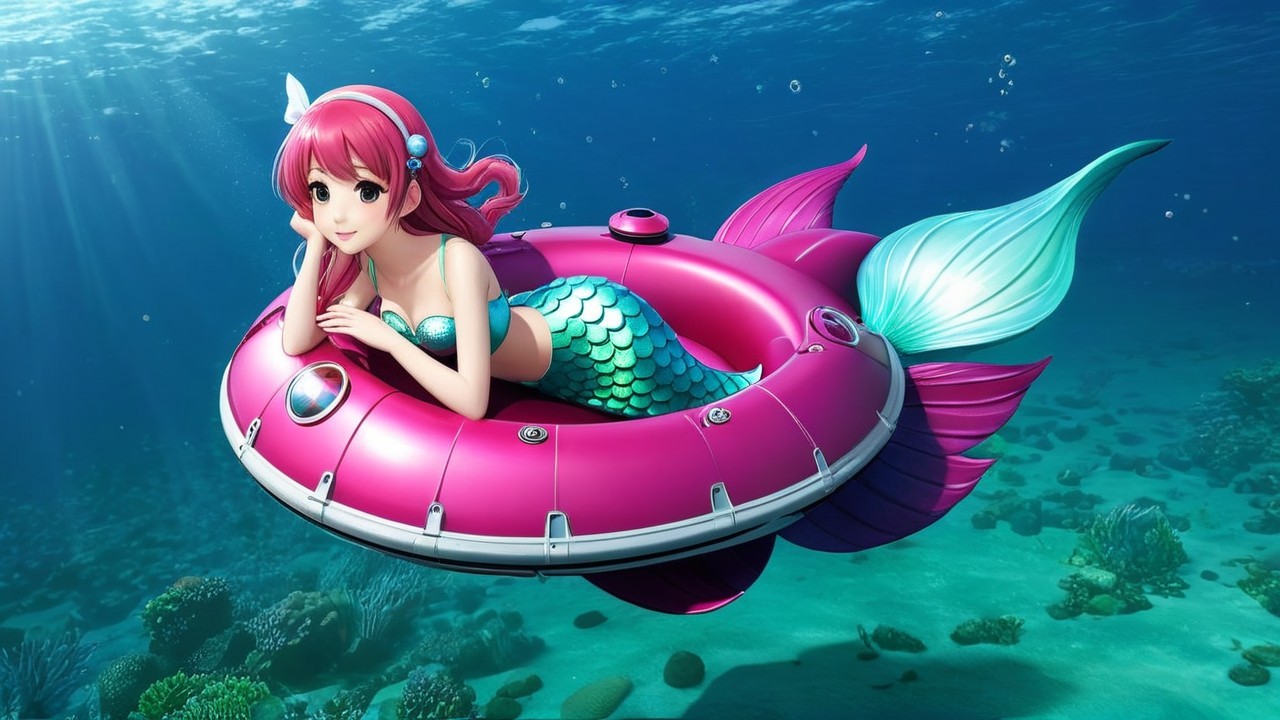 Whimsical Underwater Scene with Mermaid and Marine Life