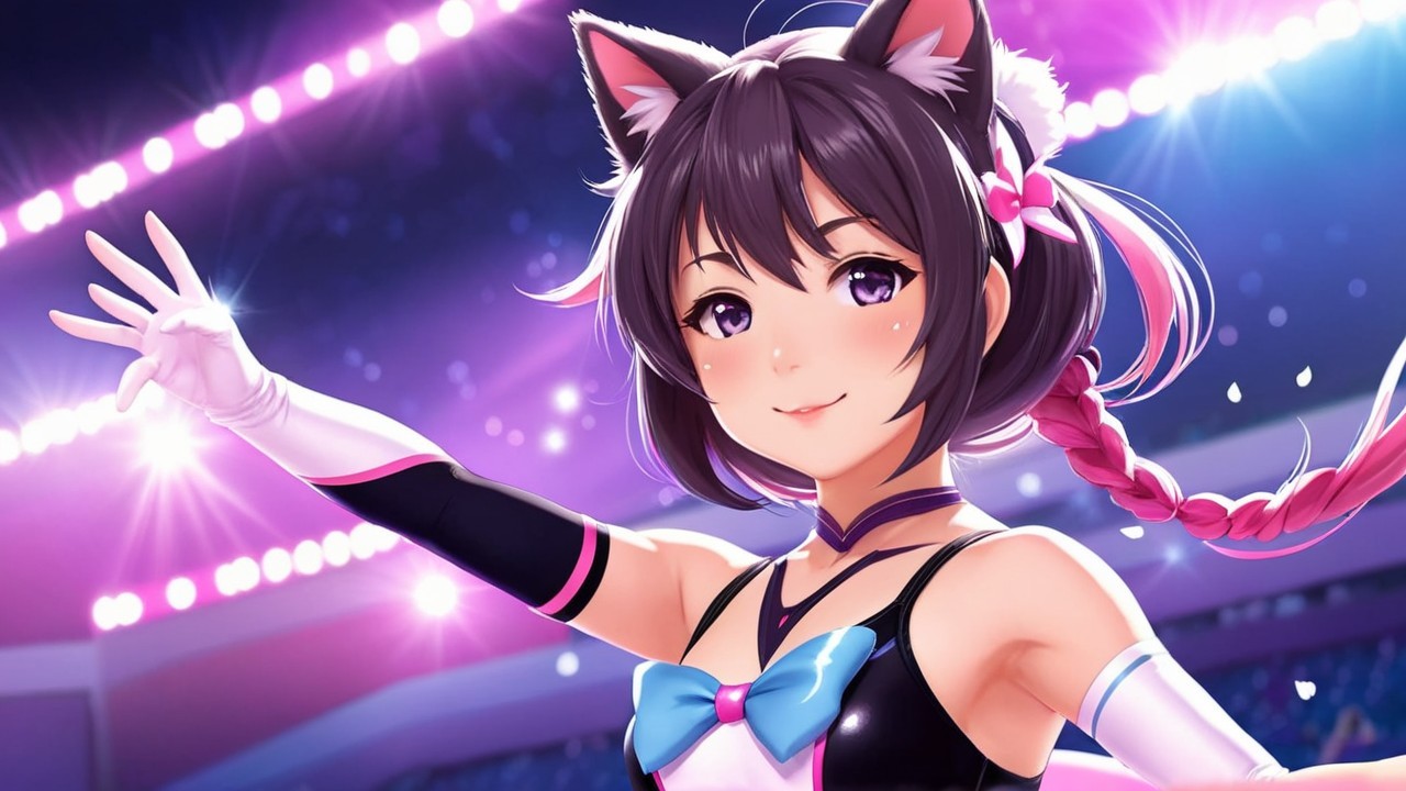 Anime Character with Cat Ears and Playful Expression