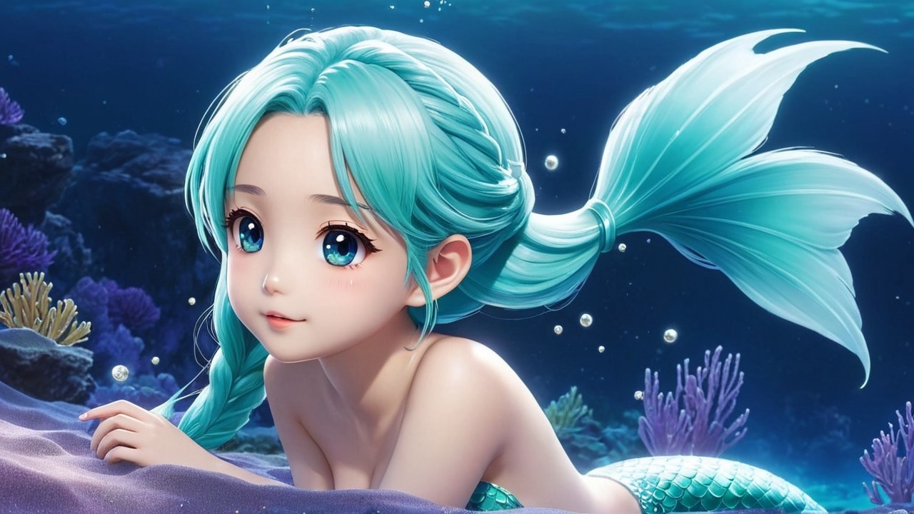 Whimsical Anime Mermaid on Coral Reef Scene