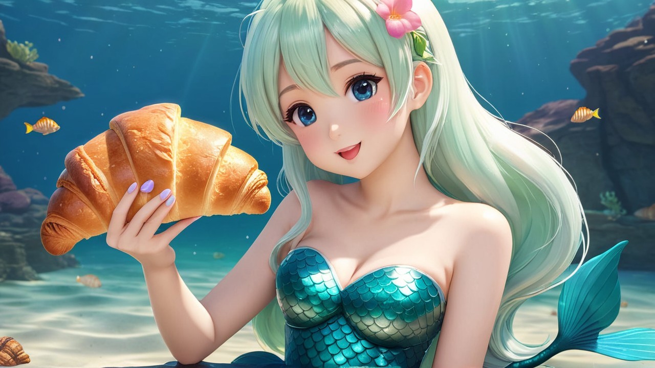 Whimsical Underwater Scene with Cheerful Mermaid