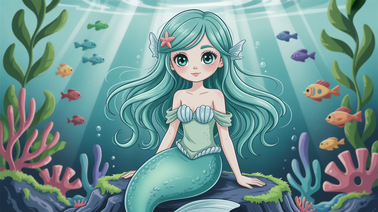 Watercolor Illustration of a Mermaid in Coral Reef