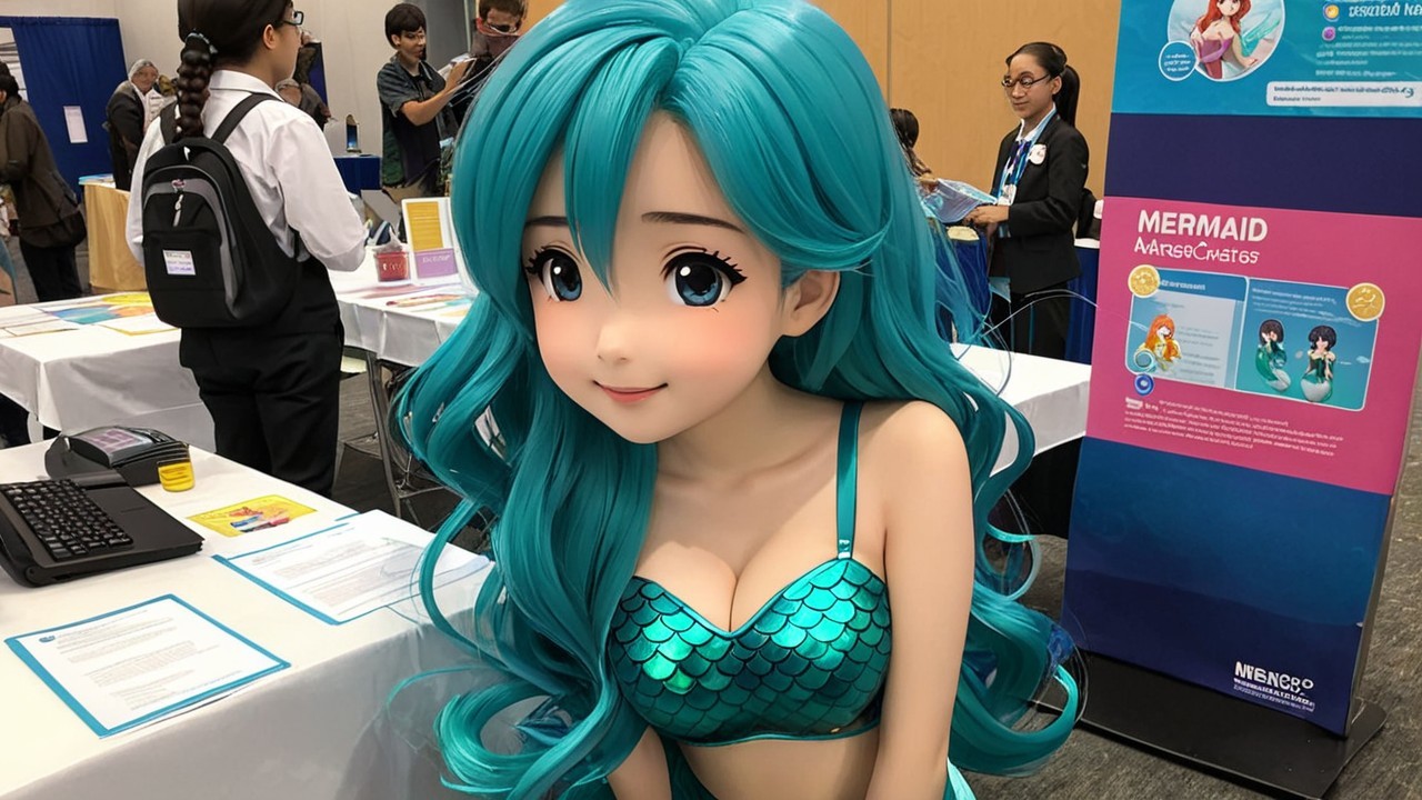 Stylized Animated Mermaid Character at a Convention