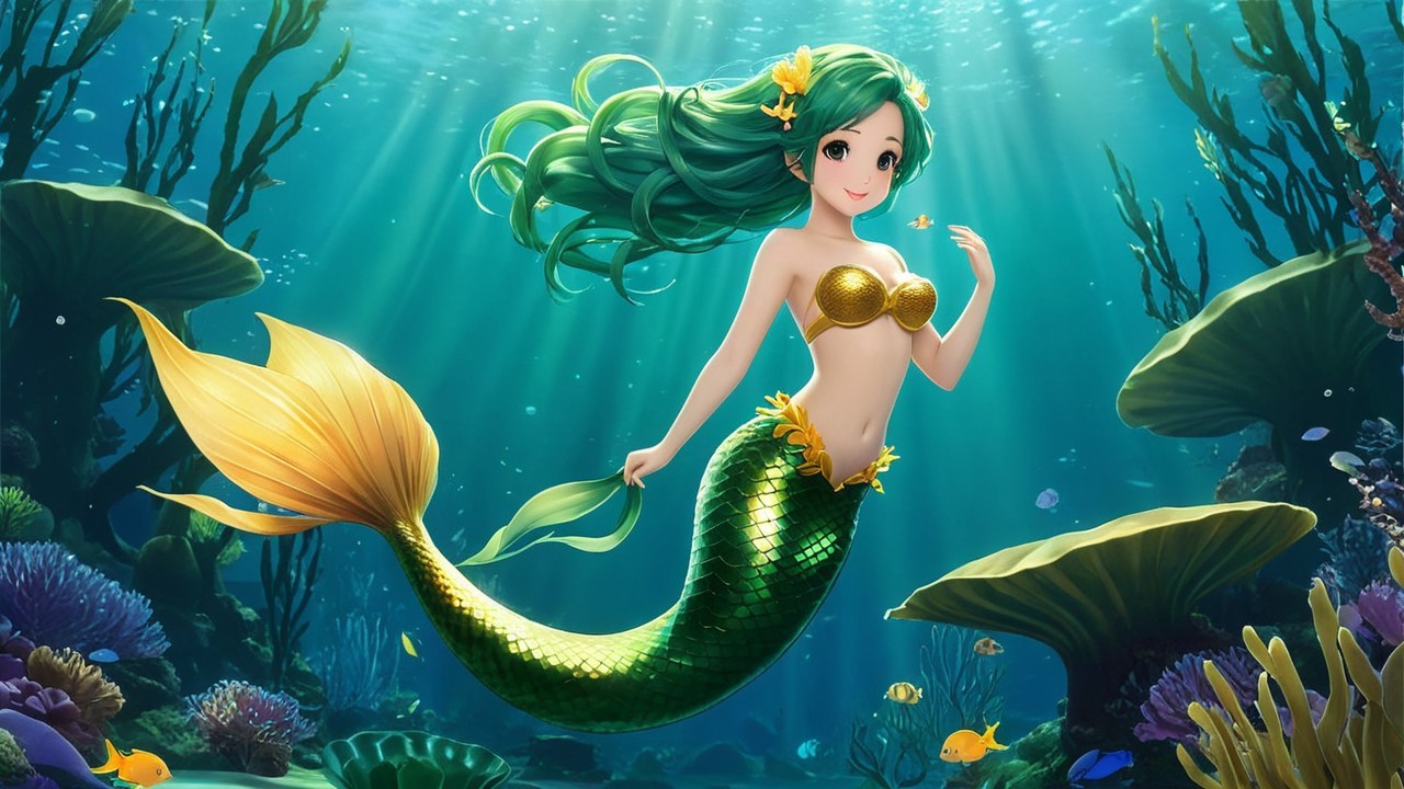 Mermaid Swimming Among Colorful Coral Reefs