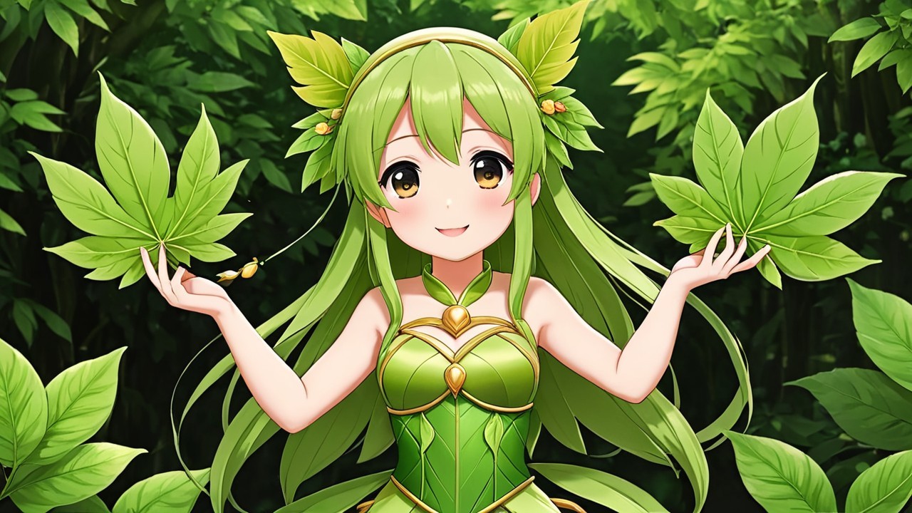 Cheerful Fantasy Character in Lush Green Forest