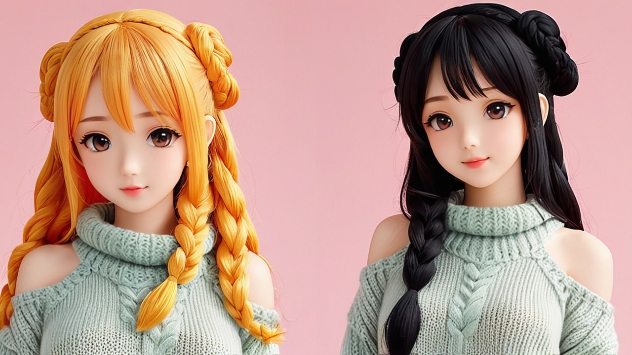 Stylized dolls with unique hairstyles and sweaters