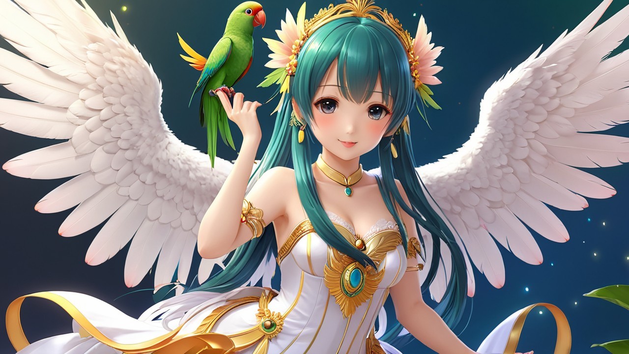 Fantasy Character with Teal Hair and Elegant Gown