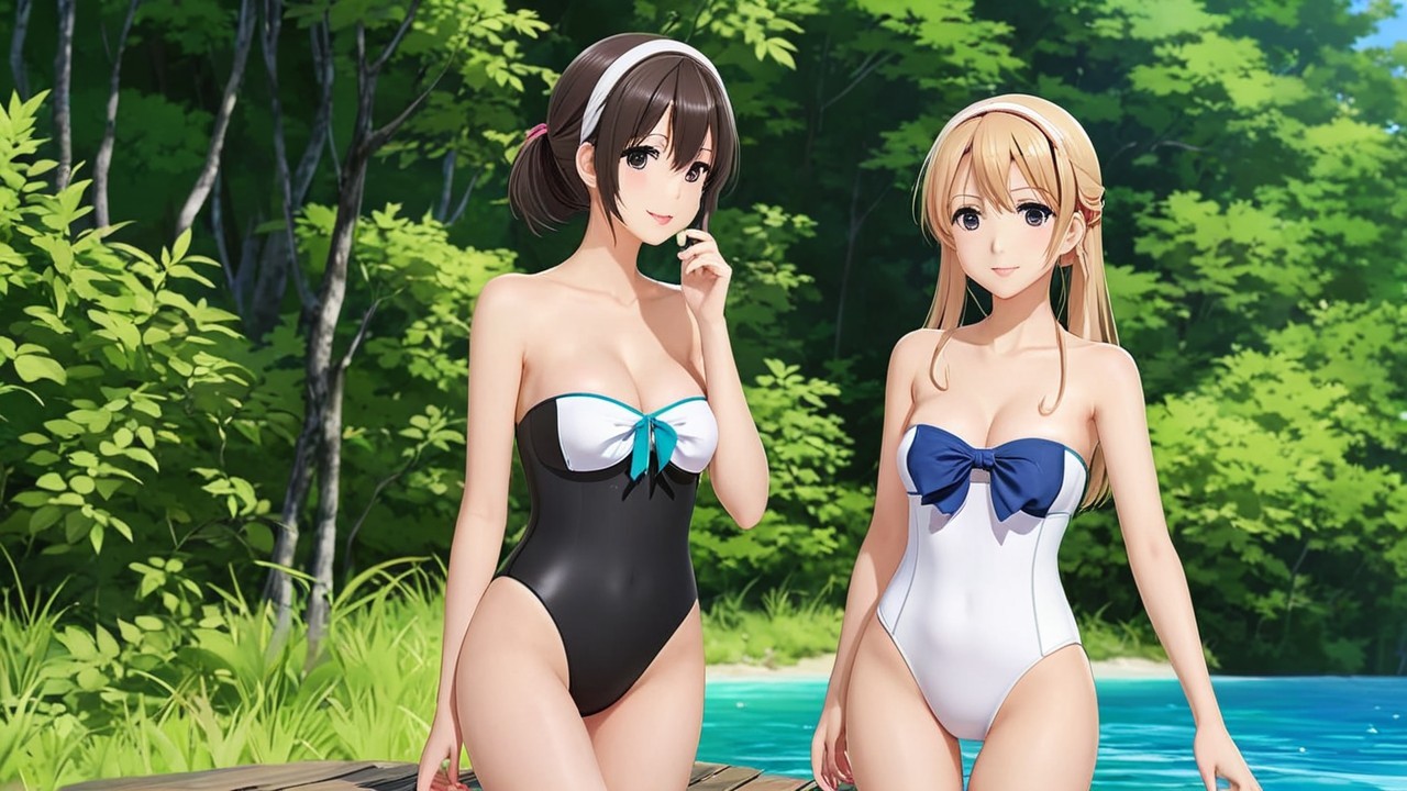 Stylized Female Characters by a Serene Lake