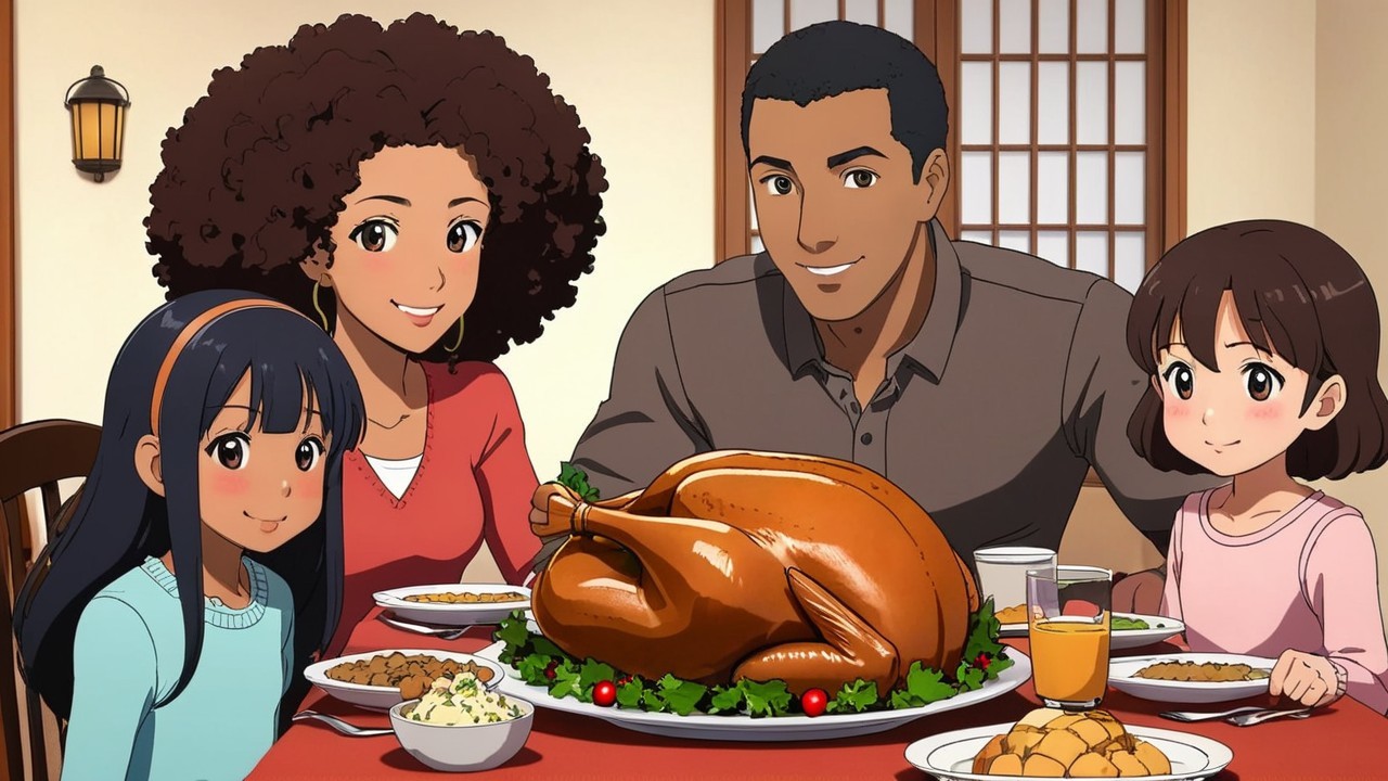 Family Dinner with Roasted Turkey and Side Dishes