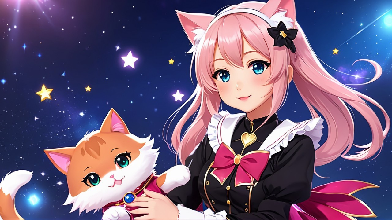 Anime Character with Pink Hair and Cat Ears