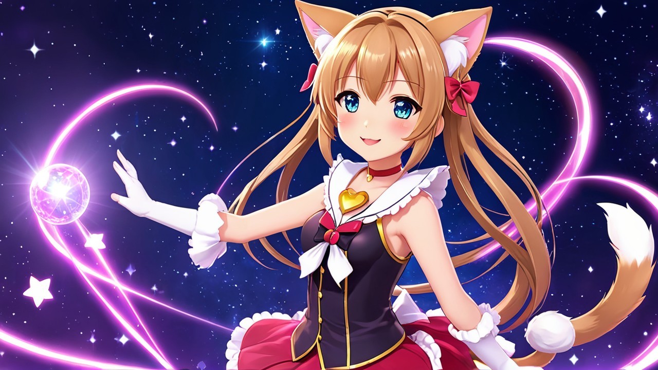 Cheerful character in magical girl outfit with cat ears