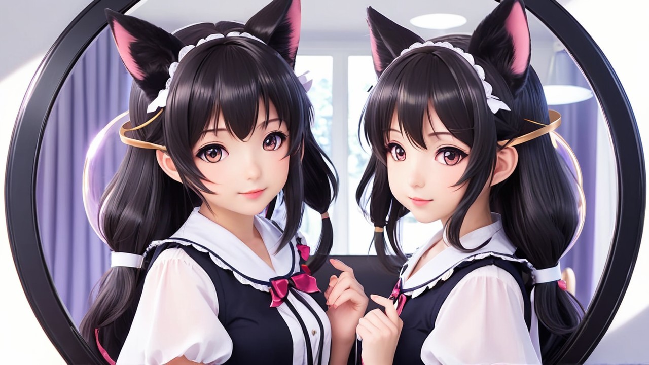 Anime Characters with Cat Ears in Cheerful Scene