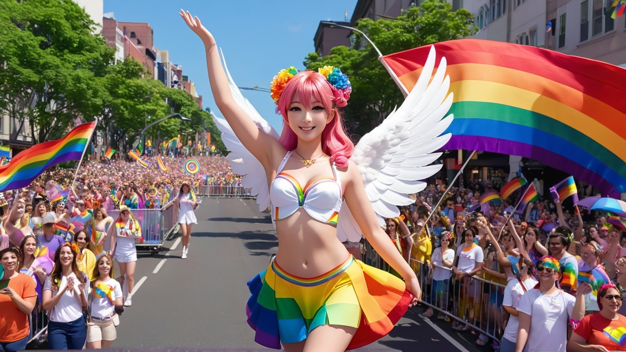 Vibrant Pride Parade Scene with Colorful Celebrations