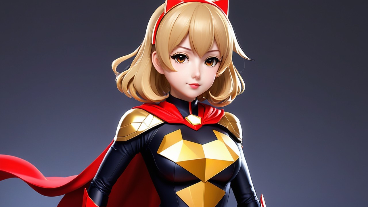 Stylized animated superhero character with blonde hair