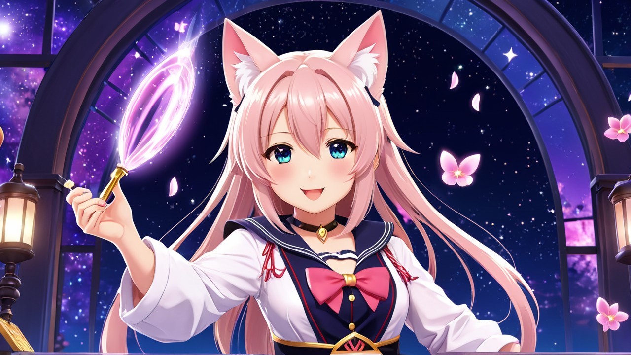 Fantasy Character with Pink Hair and Cat Ears