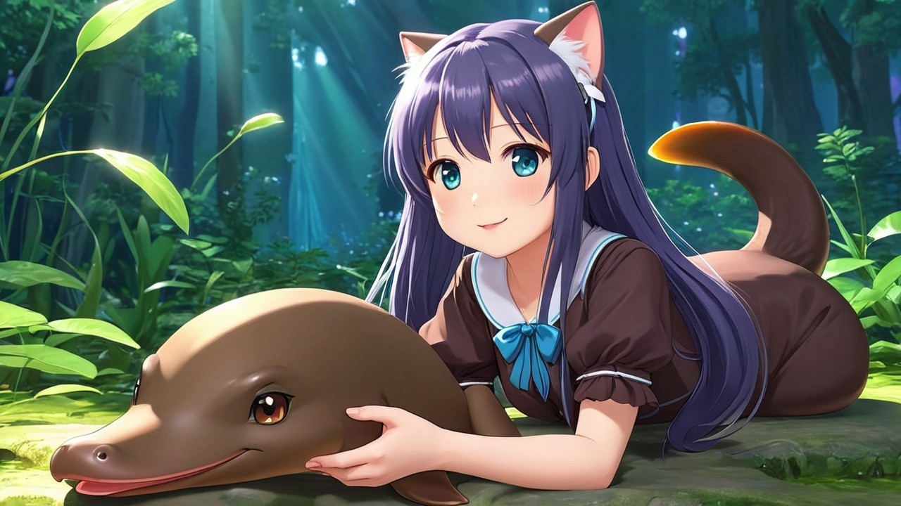 Girl with cat ears in a vibrant forest setting