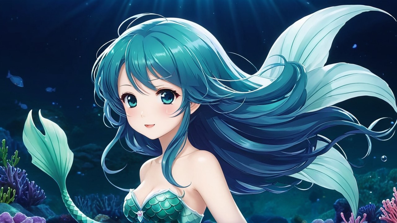 Vibrant Underwater Scene with Mermaid and Coral Reefs
