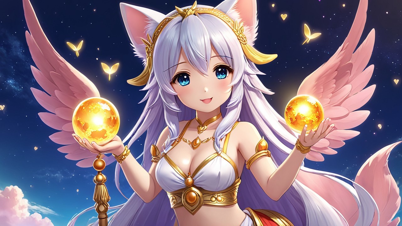 Whimsical Character with Cat-Like Features and Wings