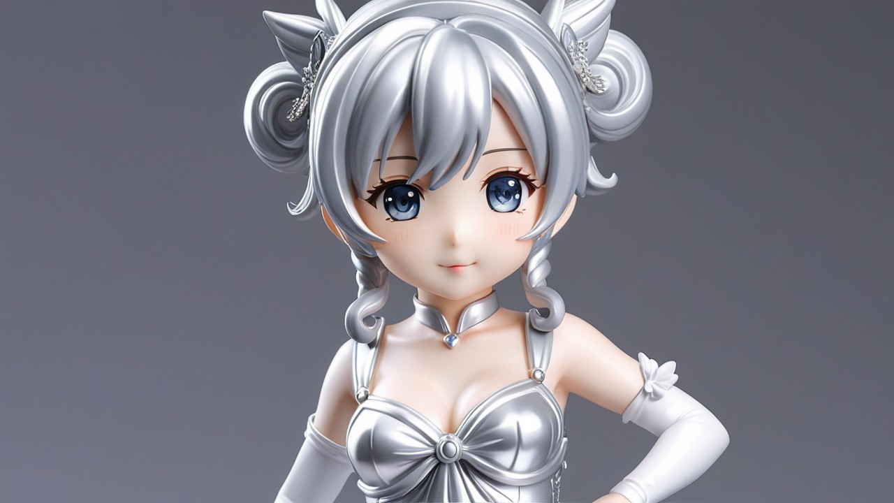 Detailed Figure of Character with Silver Hair and Dress