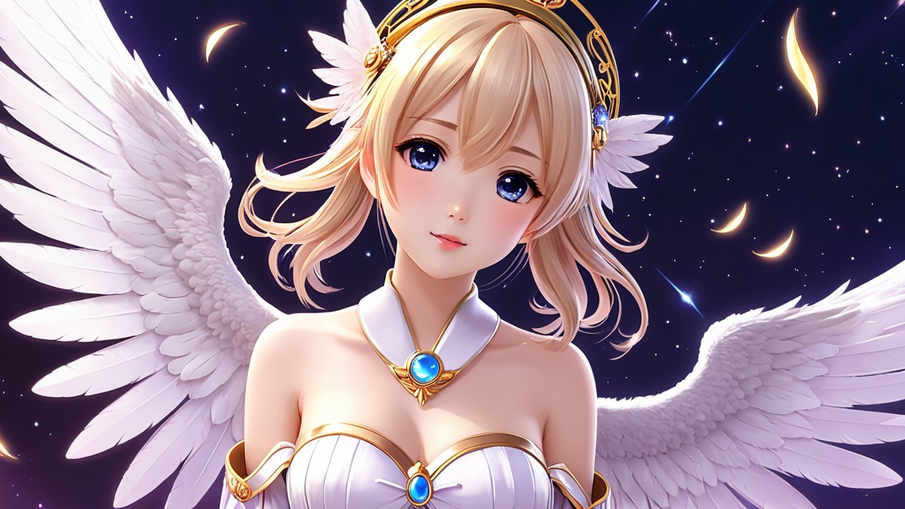Angelic Figure with Blonde Hair and Majestic Wings