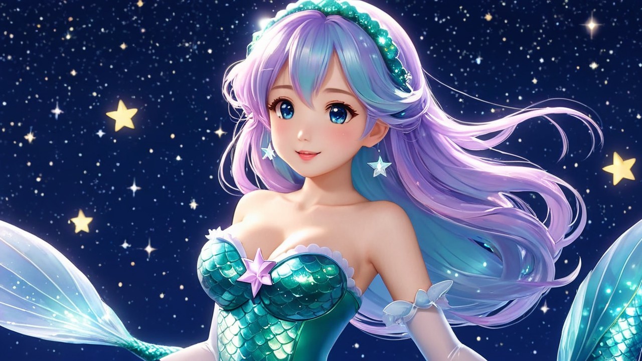 Whimsical Mermaid Character with Iridescent Scales