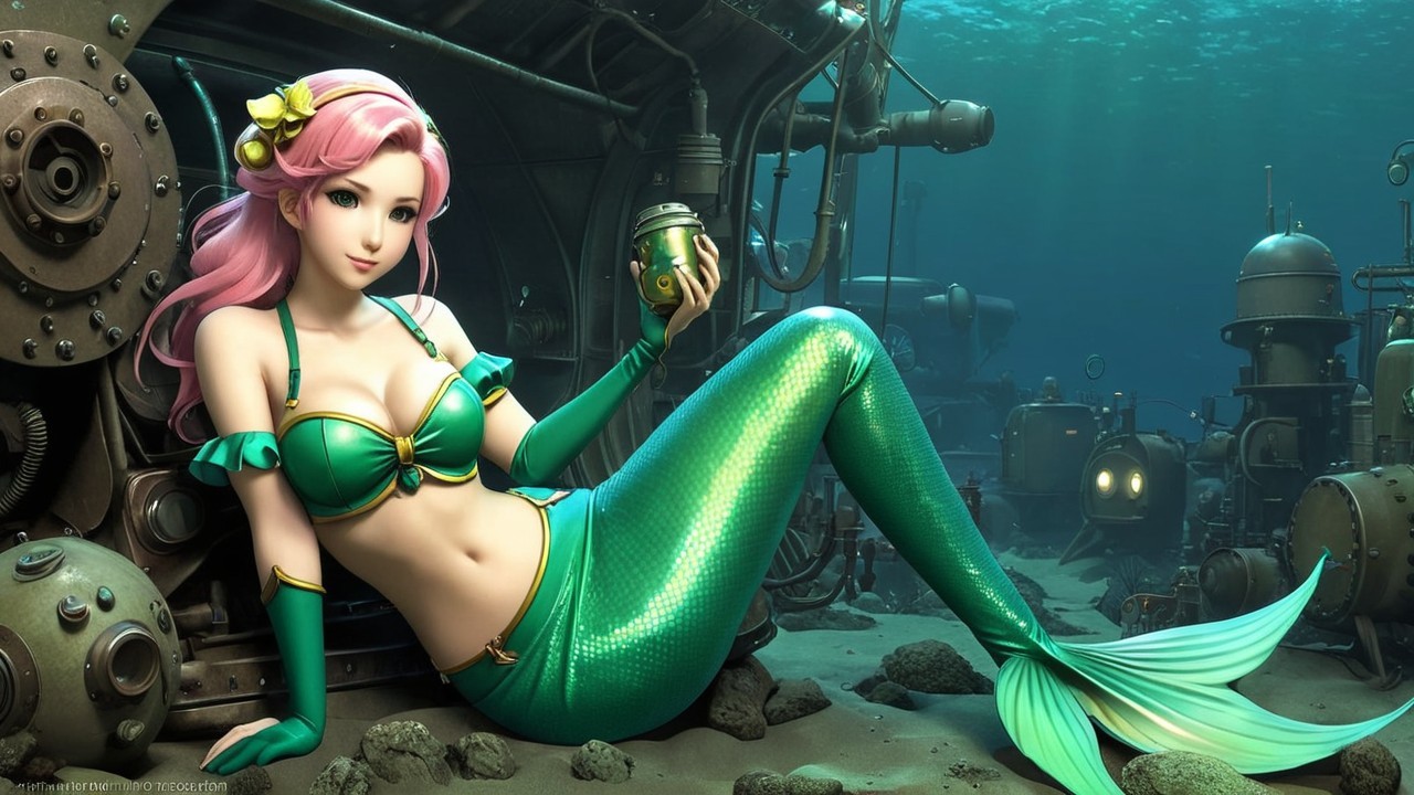Stylized Mermaid in Vibrant Underwater Scene