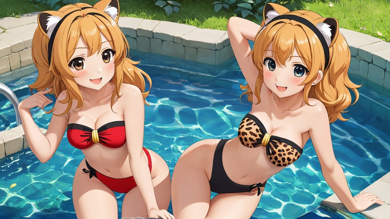 Cheerful Characters by a Sparkling Blue Pool
