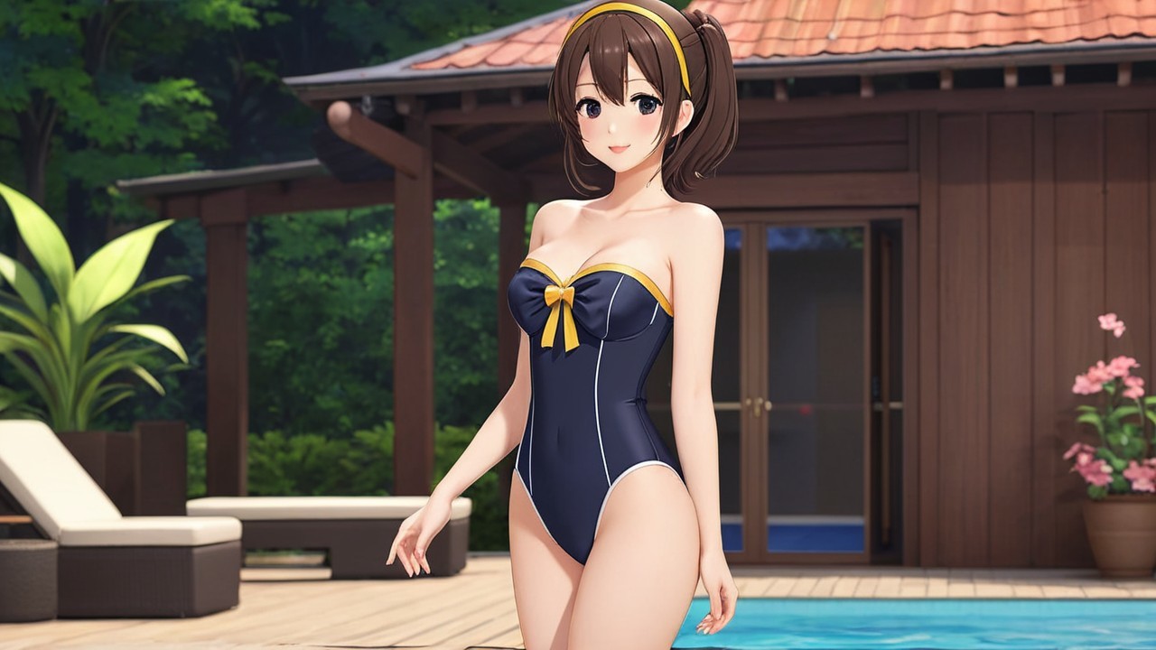 Cheerful Character by Poolside in Stylish Swimsuit