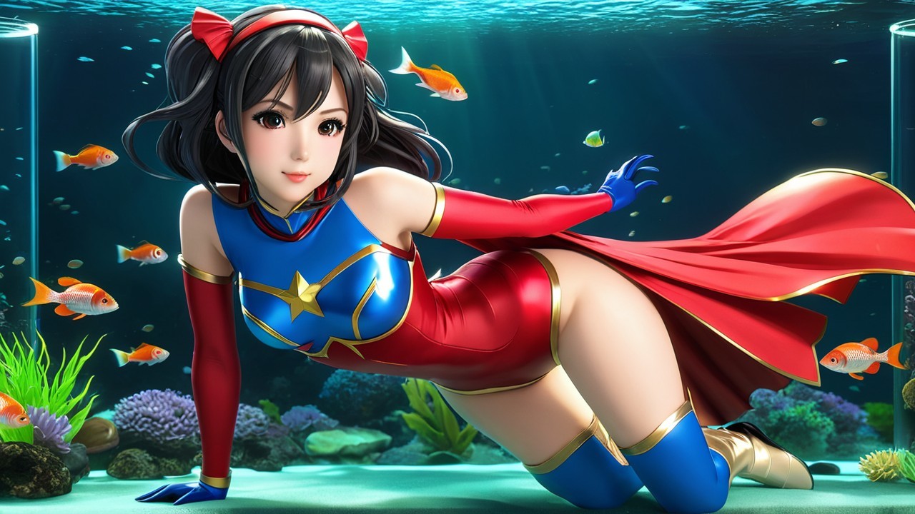 Vibrant Underwater Superhero Character in Colorful Scene