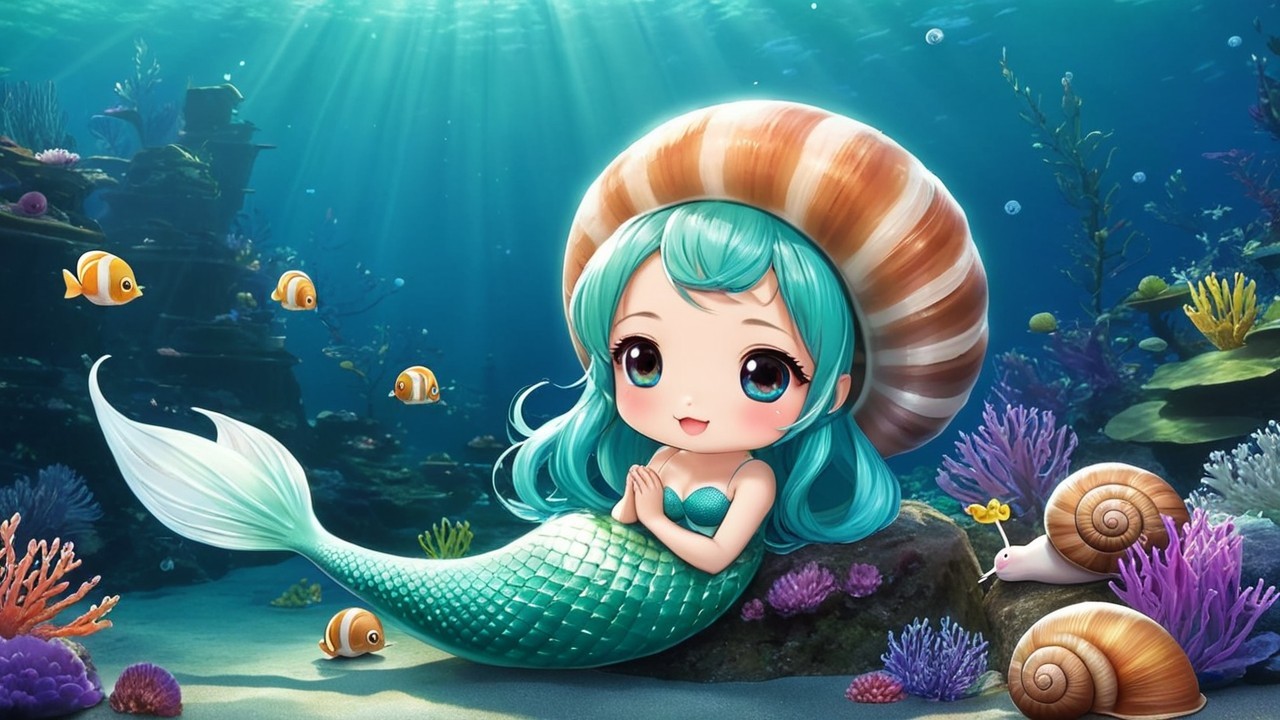 Charming Cartoon Mermaid in Vibrant Underwater Scene