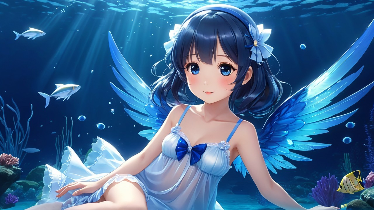 Underwater Scene with Girl and Vibrant Coral