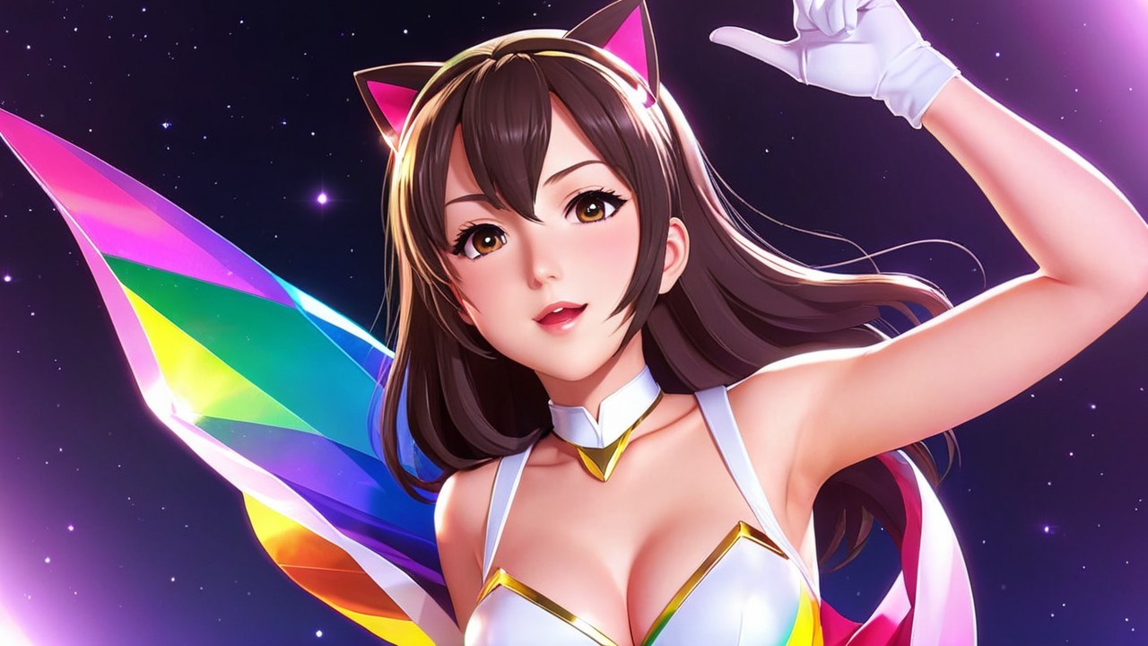 Animated character with cat ears in a starry scene