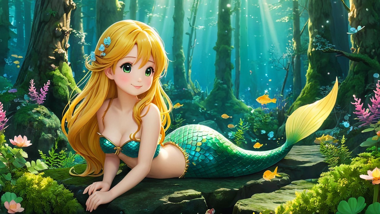 Whimsical Underwater Scene with Mermaid and Fish