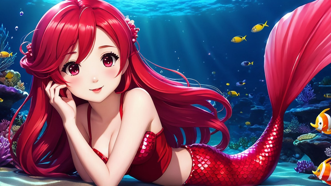 Vibrant Underwater Scene with Mermaid and Coral Reef