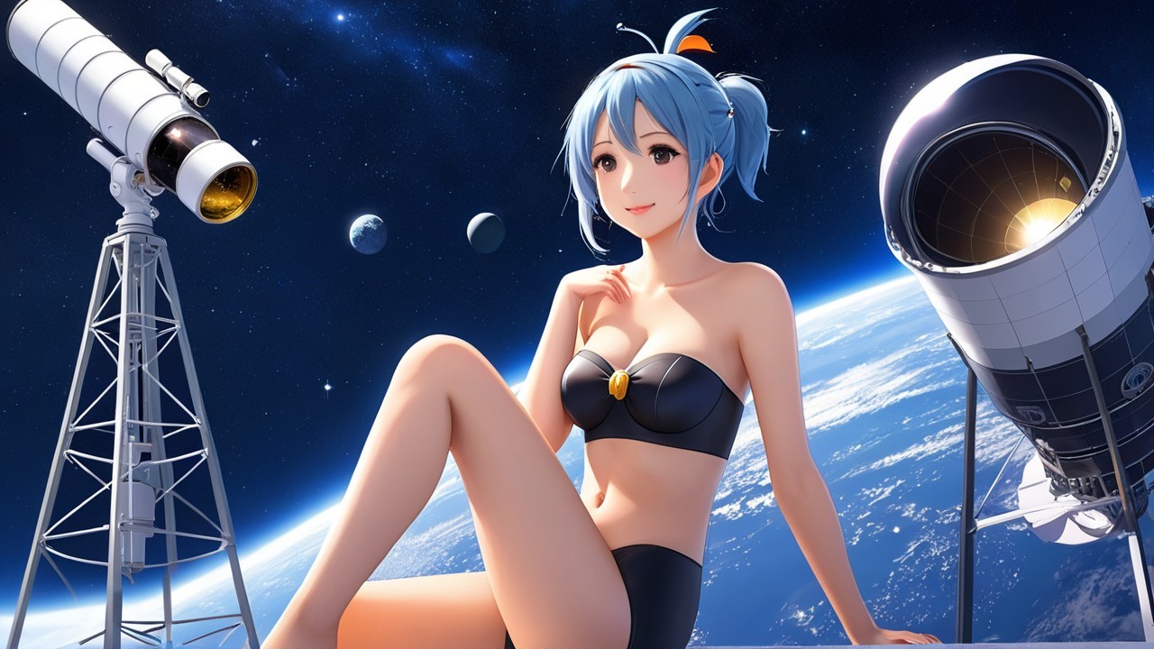 Anime Character on Futuristic Platform in Cosmic Scene