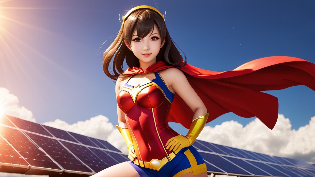 Heroic Female Character in Colorful Superhero Costume