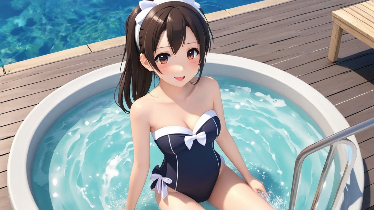 Cheerful Anime Character Relaxing in a Spa Setting