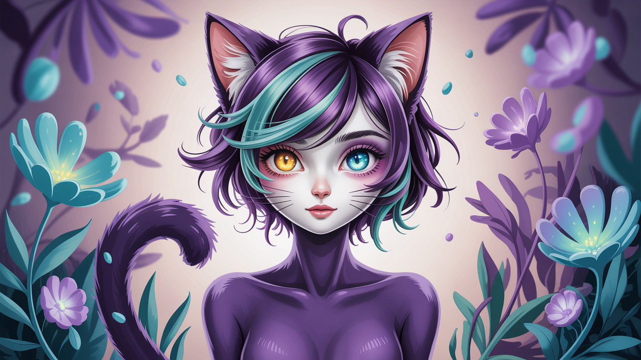 Anime Character with Cat Ears and Heterochromatic Eyes