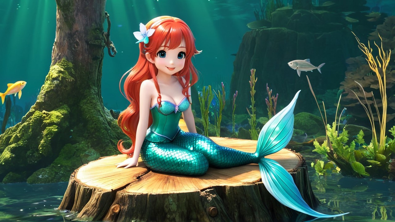 Vibrant Underwater Scene with Cheerful Mermaid