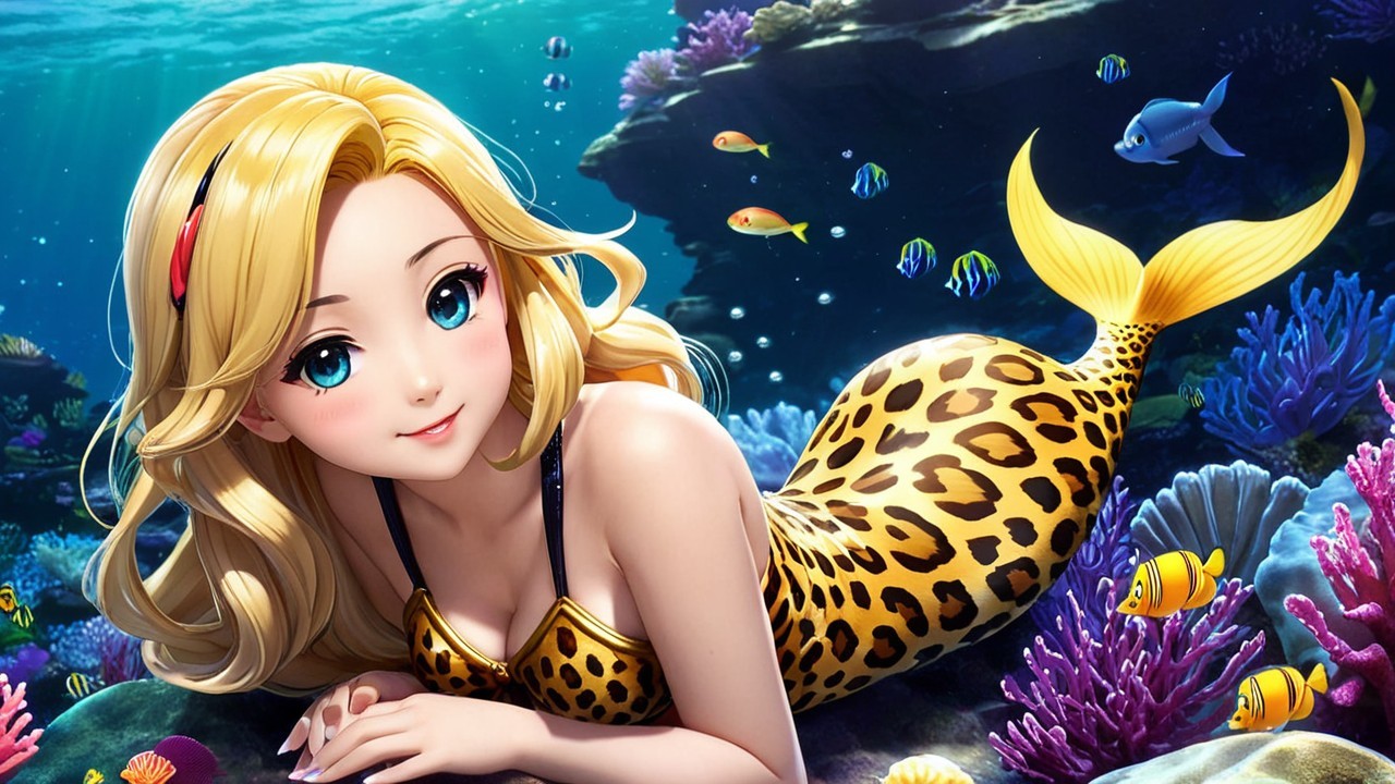 Vibrant Underwater Scene with Mermaid and Coral Reefs